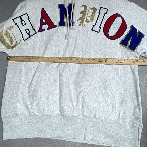 Champion Sweatshirt Size Mens Medium Reverse Weave Hoodie Textured Logo Letters - Picture 7 of 10